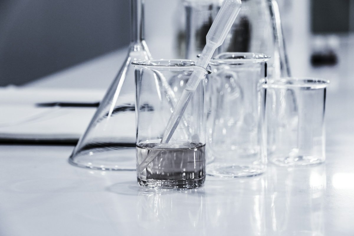 Laboratory glassware on a bench